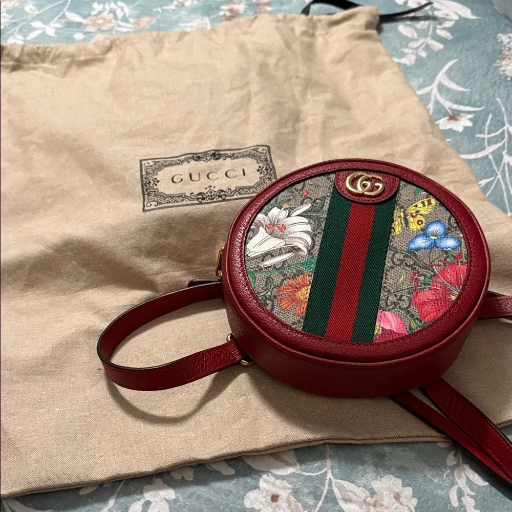 Gucci Mini Red Floral Round with Web Stripe Backpack w/Gucci Dust Bag - Picture 7 of 7